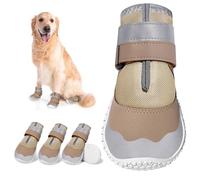 DcOaGt Dog Shoes Large Size Dogs,Mesh Breathable Dog Boots & Paw Protectors for Hot Pavement Summer Winter Snow, 360°Anti-Slip Dog Booties with Reflective Strips for Hiking/Walking,Khaki 4PCS(Size 6)