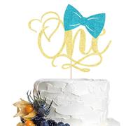 Dcokska One Cake Topper for 1st Birthday - Glitter Gold First Birthday Cake Decorations with Blue Bow, Premium Cake Topper for Baby Boy First Birthday Party Supplies (Boy)