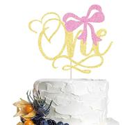 Dcokska One Cake Topper for 1st Birthday - Glitter Gold First Birthday Cake Decorations with pink Bow, Premium Cake Topper for Baby Boy First Birthday Party Supplies (girl)