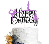 Dcokska Yoga Happy Birthday Cake Topper - Black & purple Glitter Yoga Theme Cake Decorations, Premium Cake Topper for Yoga Lover Birthday Party Supplies