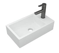 Dcolora 18 In. Wall Mounted Bathroom Sink, Rectangular Ceramic Porcelain Wall Hung Sink with Black Faucet for Small Bathrooms, 10"D x 18"W x 5"H