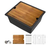 Dcolora 21 Inch Black Granite Composite Bar Sink, Undermount Quartz Single Bowl Prep Sink with R15 Rounded Corners