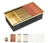 Dcolora 36 In. Gold Undermount Kitchen Sink, Workstation with Valued Accessories, Heavy Duty 16 Gauge 304 Stainless Steel Luxury Gold Nano-PVD, 36"x19"x10" Large Single Bowl #DC-U2533007GW