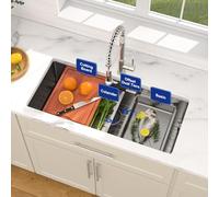 Dcolora 36 Inch Undermount Kitchen Sink Workstaion Luxury Large Sink Kitchen Under Counter Stainless Steel Single Bowl Under Mout With Double Track Ledges, DC-UW0104