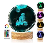 DCORIUNTG 3D Owl Crystal Ball Night Light with Remote Upgraded 3.15 in Owl Figurines Glass Ball Lamp with 16 Color Wooden LED Base Owl Snow Globes Decor Gifts for Kids Teens Women