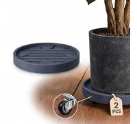 Dcpes Plant Caddy with Hidden Wheels, 4 Invisible Casters, Rolling Plants Stand, Wheeled Planter Roller Base, Indoor Pots Holder Tray, 12Inch, Grey, 2Pack