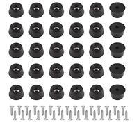 DCQQ 30 Pieces Small Round Rubber Feet Rubber Bumper Feet with Matching Screws Cutting Board Rubber Feet for Cabinet Desk Tables Chairs Couches Electronics and Appliances(22*18*10mm), Black