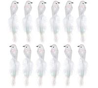 DCQRY 12Pcs Artificial Simulation Foam Birds, White Feather Small Birds with Sequins Clip on Christmas Tree Ornaments for Christmas Tree Wreaths Garland Decorations