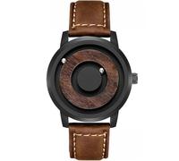 DCRYRPQES Magnetic Ball Men's Personalized Creative Watch Bezel-Less Design Quartz Watch(Deep Brown Leather)