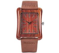 DCRYRPQES Men Nature Log Wooden Rectangle Quartz Wristwatches Modern Genuine Leather Strap Wood Casual Women Watch(Red Wood 1PC)