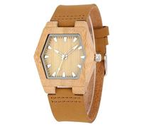 DCRYRPQES Natural Wood Women's Quartz Genuine Leather Band Wristwatch Creative Hexagon Shaped Watch Case(Wood)