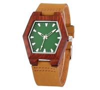 DCRYRPQES Natural Wood Women's Quartz Genuine Leather Band Wristwatch Creative Hexagon Shaped Watch Case(Red Wood 1PC)