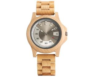 DCRYRPQES Stylish Full Wooden Men's Quartz Wristwatch Unique Round Dial Folding Clasp Walnut/Maple/Ebony Wood Male Watches(Maple Wood)