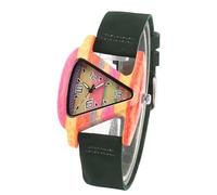 DCRYRPQES Unique Triangle Women's Wood Watch Creative Colorful Genuine Leather Wristwatch Elegant Womens Watches(Green)