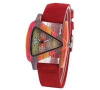 DCRYRPQES Unique Triangle Women's Wood Watch Creative Colorful Genuine Leather Wristwatch Elegant Womens Watches(Red)