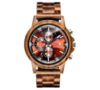 DCRYRPQES Wooden Watch Men Multi-Function Sports Wood Wristwatches Date Display Casual Men's Luxury Chronograph(Red)