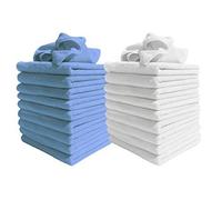 DCS 20 Large Microfibre Cloth 40x40cm - Super Soft Microfibre Cleaning Cloths for Kitchen, Bathrooms, Mirrors, Motorbike, Car Cleaning -Streak Free Washable Cloths to Clean Surfaces -10Blue & 10White