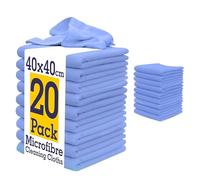 DCS Microfibre Cleaning Cloth, Blue Microfibre Cloth, Pack of 20, Large Size: 40x40cm. Super Soft Premium Streak Free Washable Microfibre Cloths for Kitchen, Bathrooms, Surfaces, Mirrors, Car & More