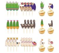 Dcsfadq Pack of 24 Alpaca Cactus Cupcake Toppers Decoration Set, Colourful Llama Birthday Cake Decoration, Party Accessories for Birthday, Cake Decoration, Cute Cupcake DIY Decoration for Children's