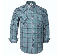 Dctop Men's Shirt Long Sleeve Press Studs Plain Colours Checked Suit Regular Fit Casual Shirt Men Easy Iron Business Shirt, Beryl Green Checked #40, M