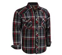 Dctop Men's Shirt Long Sleeve Press Studs Plain Colours Checked Suit Regular Fit Casual Shirt Men Easy Iron Business Shirt, Red Black #6, M