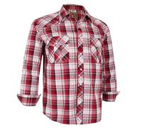 Dctop Men's Shirt Long Sleeve Press Studs Plain Colours Checked Suit Regular Fit Casual Shirt Men Easy Iron Business Shirt, Red Plaid #27, L