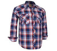 Dctop Men's Shirt Long Sleeve Press Studs Plain Colours Checked Suit Regular Fit Casual Shirt Men Easy Iron Business Shirt, Red Blue #15, S