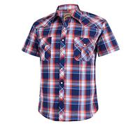 Dctop Men's Shirt Short Sleeve Casual Press Studs Plain Colours Checked Suit Regular Fit Casual Shirt, Red Blue #15, XXL