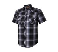 Dctop Men's Shirt Short Sleeve Casual Press Studs Plain Colours Checked Suit Regular Fit Casual Shirt, Grey Black #9, XL