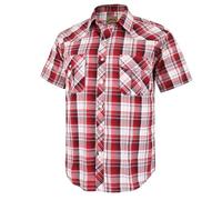 Dctop Men's Shirt Short Sleeve Casual Press Studs Plain Colours Checked Suit Regular Fit Casual Shirt, Red Plaid #27, XXL