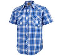 Dctop Men's Shirt Short Sleeve Casual Press Studs Plain Colours Checked Suit Regular Fit Casual Shirt, White, Blue Checked #29, XXL