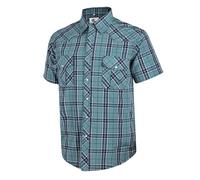 Dctop Men's Shirt Short Sleeve Casual Press Studs Plain Colours Checked Suit Regular Fit Casual Shirt, Beryl Green Checked #40, XXL