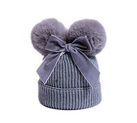 DCUTERQ Baby Girl Hats Knit Baby Winter Hat Cute Baby Beanies for Girls Thick Warm Toddler Bowknot Double Pompom Cap Grey 6-36 Months