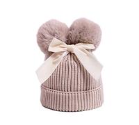 DCUTERQ Baby Girl Hats Knit Baby Winter Hat Cute Baby Beanies for Girls Thick Warm Toddler Bowknot Double Pompom Cap Beige 6-36 Months