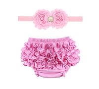 DCUTERQ Baby Girls Solid Color Cotton Shorts Ruffles Bloomers Briefs Diaper Cover and Headband Set Pink 0-6 Months