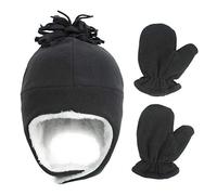 DCUTERQ Baby Winter Hats and Mittens Set for Boys Girls Sherpa Lined Warm Fleece Pilot Infant Toddler Hat Mitten Set Beanie Caps Gloves Dark Grey 1-3T