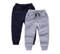 DCUTERQ Boys' Athletic Jogger Pants Baby and Toddler Unisex Kids Girls Cotton Sweatpants Active Trousers 2 Pack Dark Blue Grey 2T