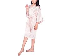 DCUTERQ Girls Kids Satin Silk Bathrobe Kimono Wedding Party Dressing Gown Bridal Lingerie Sleepwear Robe Pink Size 10