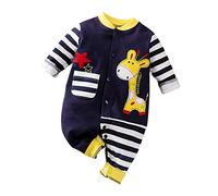 DCUTERQ Infant Baby Cute Cartoon Animals Giraffe Cows One-Piece Romper Cotton Long Sleeve Jumpsuit Bodysuit Navy Blue Giraffe 3-6 Months