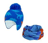 DCUTERQ Knitted Baby Hat Scarf Set Winter Dinosaur Warm Boys Girls Beanie Fleece Lining Toddler Kids Hat with Pompom Blue 1-3 Years