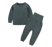 DCUTERQ Toddler Baby Boy Girl Pajama Set Long Sleeve Top and Long Pants Solid Color Thermal Underwear Set Dark Green 2-3Years