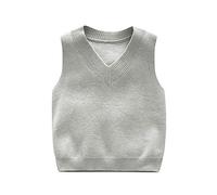 DCUTERQ Toddler Baby Boys Solid Color V Neck School Uniform Sweater Vest Knitted Sleeveless Pullover Waistcoat Gray 18-24 Months