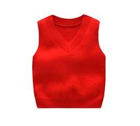 DCUTERQ Toddler Baby Boys Solid Color V Neck School Uniform Sweater Vest Knitted Sleeveless Pullover Waistcoat Red 4 Years