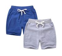 DCUTERQ Toddler Baby Kids Solid Cotton Sport Jogger Shorts Pants Boys Girls Summer Casual Elastic Waist Pants Royal Blue Gray 18-24 Months