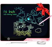 DCV 16 Inch LCD Drawing Board, Rechargeable Colorful Drawing Tablet, Reusable Writing Board with Lock&Delete Function, Doodle Scribbler Pad Educational Toys for Kids Age 2-9 Year Old Girls Boys- Pink