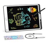 DCV 16 Inch LCD Drawing Tablet, Colorful Writing Board with Cartoon Stickers, Erasable Reusable Drawing Board with Lock Function,Doodle Pad Educational Toys for Kids Age 2-9 Year Old Girls Boys-Black