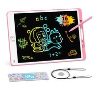 DCV 16 Inch LCD Writing Board, Colorful Drawing Tablet with Cartoon Stickers, Erasable Reusable Drawing Board with Lock Function, Doodle Pad Educational Toys for Kids Age 2-9 Year Old Girls Boys-Pink