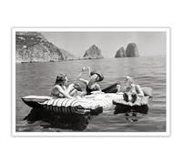 Dcvjiy Eating Spaghetti On The Water Vintage Poster Trendy Italian Capri Island Canvas Wall Art Funky Champagne Bar Cart Prints Painting For Living Room And Bedroom Party Wall Decor 12x16in Unframed