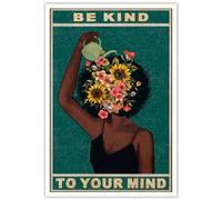 Dcvjiy Retro Be Kind To Your Mind Poster Fashion Black Girl Wall Art Lose Your Mind Prints Painting Positivity Mental Health Quote Art Floral Girl Wall Decor 16x24in Unframed