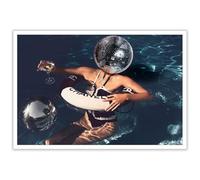 Dcvjiy Trendy Disco Ball Wall Art Posters Retro Preppy Room Aesthetic Canvas Wall Art Funny Cool Summer Pool Party Prints Painting Funky Girly Cocktail Blue Wall Decor 16x24in Unframed